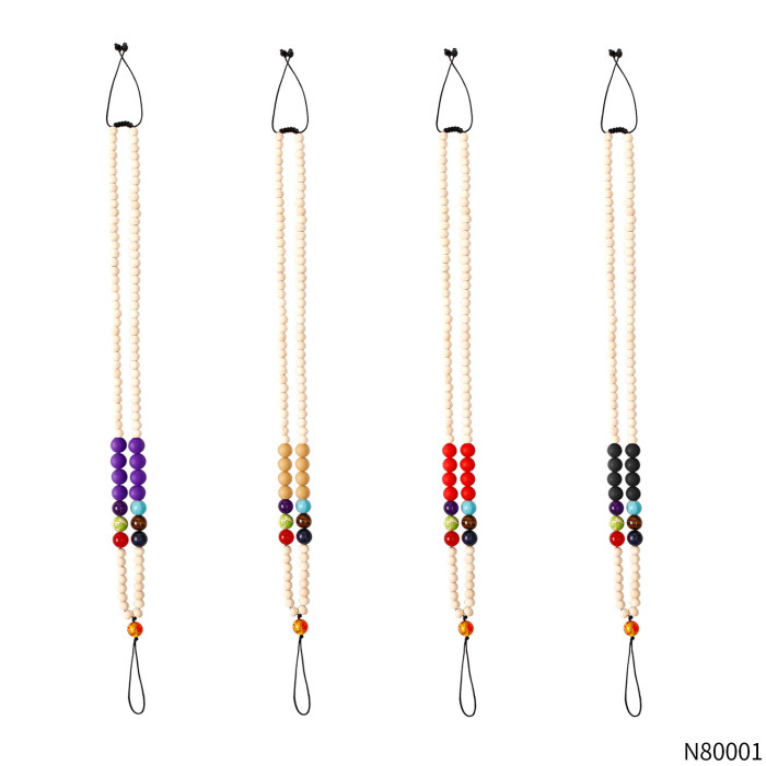 Handmade Wooden Beads Silicone Stone Neck Hanging Necklace Wrist Phone Tag INS Style Hanging Rope Pendant Natural INS...