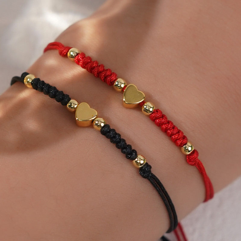 New hot-selling red-black color-blocking heart-shaped woven bracelet|INS Hot-Selling PinkyPromise Couple Essential Beads