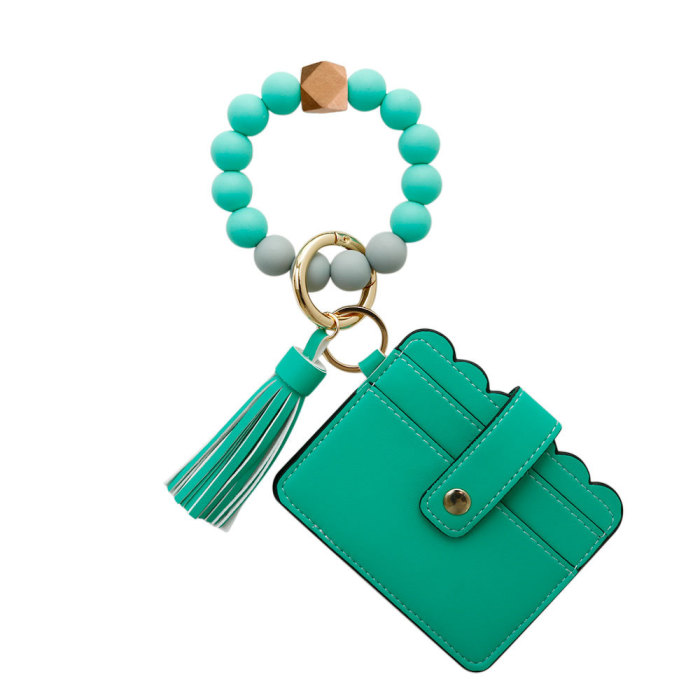 Silicone Bracelet Wrist Keychain Pendant Amazon Leather PU Card Holder Bracelet Key Ring Women's Pendant