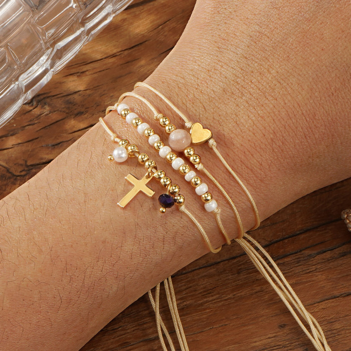 Popular Cross Heart Beaded Bracelet Bohemian Style Fashion Versatile Layered Jewelry Wholesale in Stock