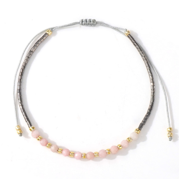 Women's Elegant Natural Stone Bracelet Pink Quartz Beads Simple Woven Jewelry Couple Best Friend Gift Fashion Bracelet