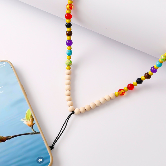 Wooden Beads Natural Stone Crystal Stone Phone Case Phone Strap Seven Colors Colorful Hanging Chain Fashion Long Hang...