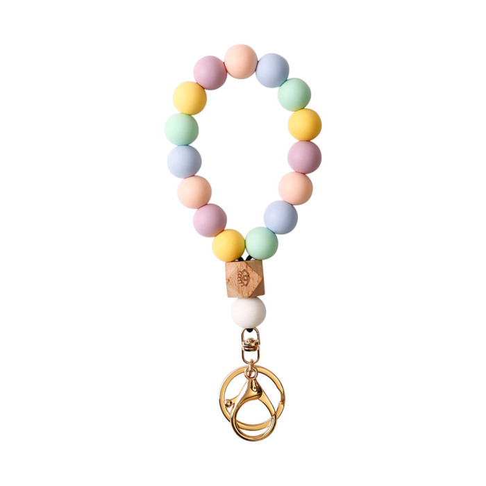 Leather PU Tassel Silicone Beaded Wrist Keychain Wholesale Portable Cross-Border Bracelet Car Keychain Trendy