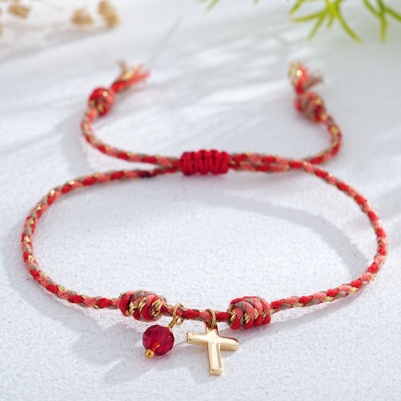 2025 New Heart Cross Red Rope Bracelet Fashion Light Luxury Alloy Tag Exquisite Jewelry Cross-Border Hot Sale