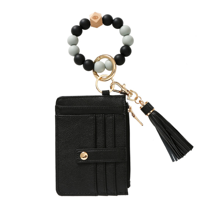 Silicone Bracelet Wrist Keychain Pendant Amazon Leather PU Card Holder Bracelet Key Ring Women's Pendant