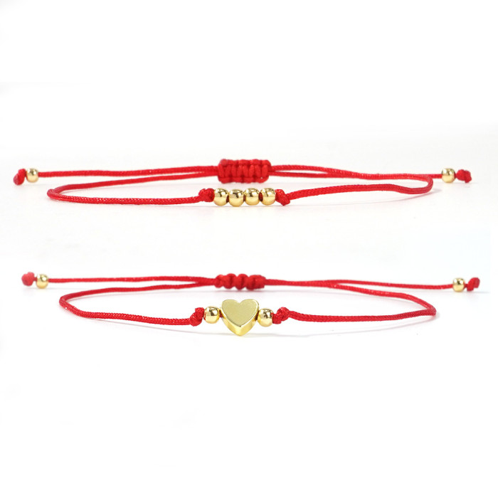 New Bohemian Style Hand Jewelry Red Rope Gold Bead Heart Niche Light Luxury Bracelet for Women with a Sense of Sophis...