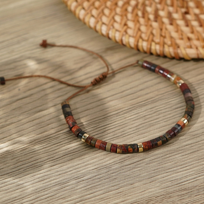 Natural Red Pine Spacer Beads Woven Bracelet Adjustable Natural Stone Women's Bracelet Gift