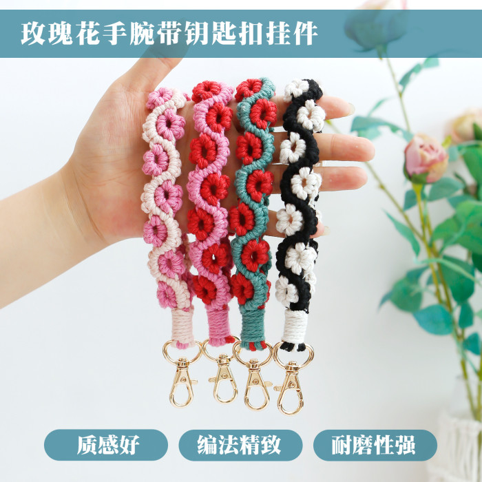 Jamie Cross-Border Hot-Selling Bohemian Woven Wrist Strap Keychain Handmade Personalized Flower Rose Key Ring
