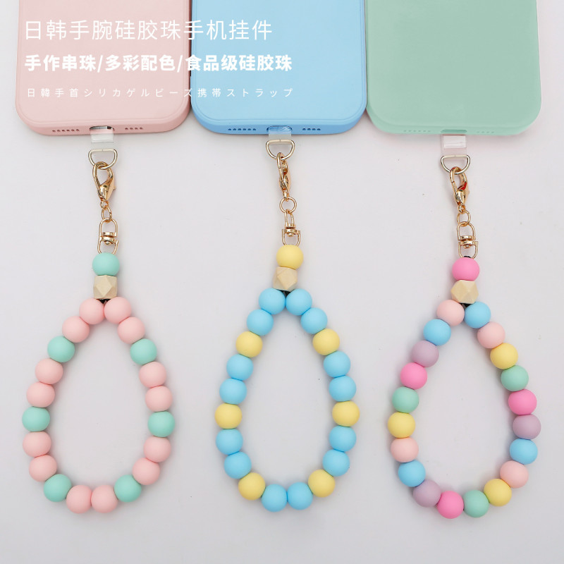Amazon Hot-Selling Water Drop Silicone Bead Wrist Strap Simple Niche Colorful Handmade Beaded Phone Lanyard