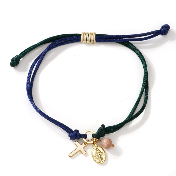 2025 New Style Colorful Red Rope Cross Bracelet Religious Saint Pendant Handmade Adjustable Bracelet, Necklaces