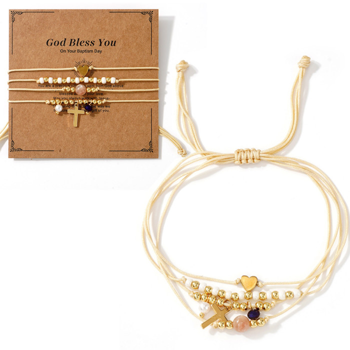 Popular Cross Heart Beaded Bracelet Bohemian Style Fashion Versatile Layered Jewelry Wholesale in Stock