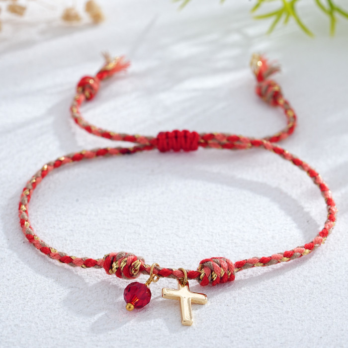 2025 New Heart Cross Red Rope Bracelet Fashion Light Luxury Alloy Tag Exquisite Jewelry Hot Sale