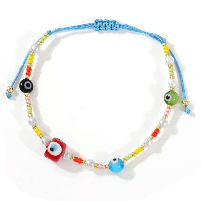 Summer New Colorful Rice Beads Imitation Pearl Devil's Eye Bracelet Exquisite Trendy Light Luxury Essential
