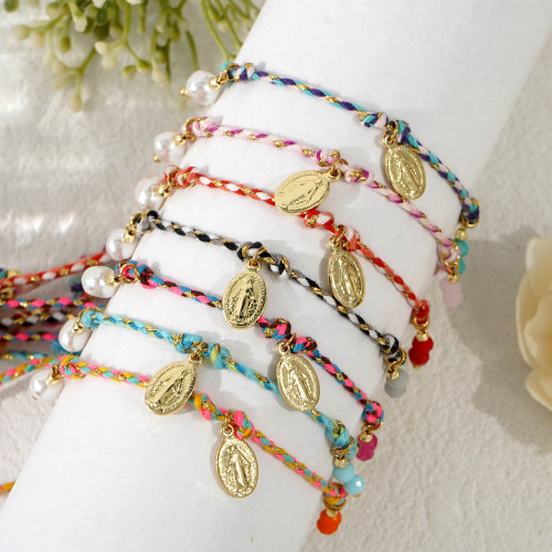 Ins Style Ethnic Style Colorful Bracelet Internet Celebrity Same Style Religious Tag Woven Bracelet Best Friend Gift Personalized Jewelry
