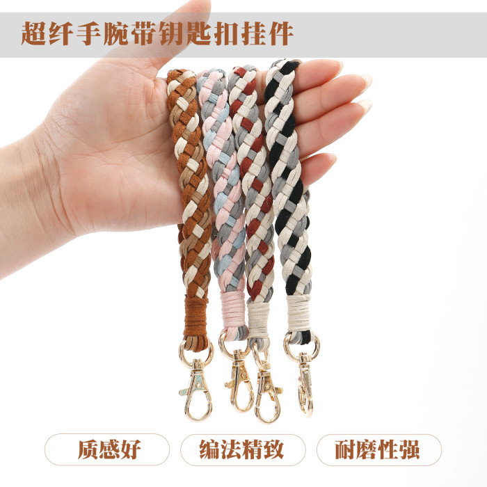 Amazon New Design Handmade Woven Keychain Fashion Simple Microfiber Wrist Strap Keychain Pendant
