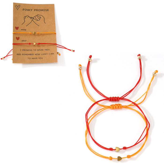 Minimalist INS Style Red Rope Bracelet Alloy Heart Round Bead Design Couple Best Friend Style Hand Jewelry Layered Wear