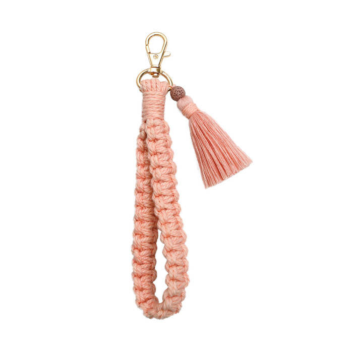 Handmade Handwoven Wrist Strap Keychain Bohemian Pastoral Retro Ethnic Style Tassel Key Accessory, Necklaces