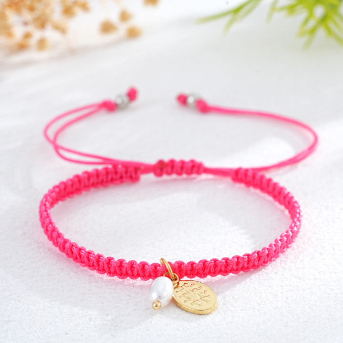 New Hot-Selling Multi-Color Rope Braided Bracelet with Metal Tag and Pearl Fashion Versatile Bracelet Bestseller for...