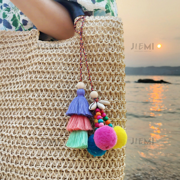 Bohemian Retro Ethnic Style Tassel Pendant Dopamine Color Handwoven Bag Pendant Small Ornament, Necklaces