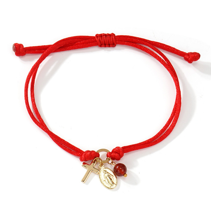 2025 New Style Colorful Red Rope Cross Bracelet Religious Saint Pendant Handmade Adjustable Bracelet, Necklaces