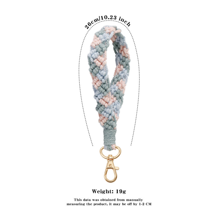 New Phone Lanyard Three-Color Splicing Multi-Functional Keychain Pendant Hand-Woven Pastoral Style Bag Pendant