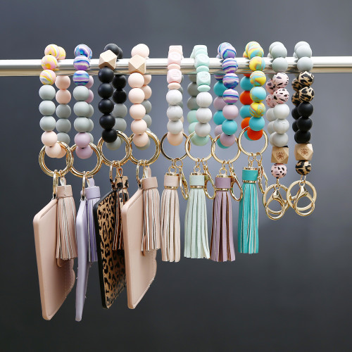 Silicone Bracelet Wrist Keychain Pendant Amazon Leather PU Card Holder Bracelet Key Ring Women's Pendant