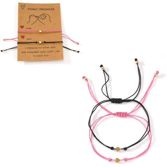 Minimalist INS Style Red Rope Bracelet Alloy Heart Round Bead Design Couple Best Friend Style Hand Jewelry Layered Wear