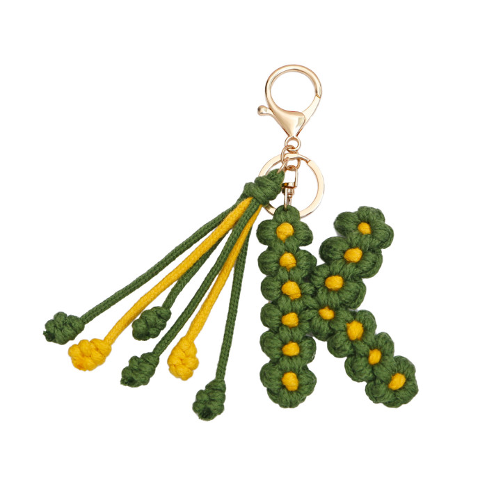 Creative Niche Alphabet Keychain Thanksgiving Intangible Cultural Heritage Handicraft Rice Spike Small Daisy Flower Handwoven Pendant