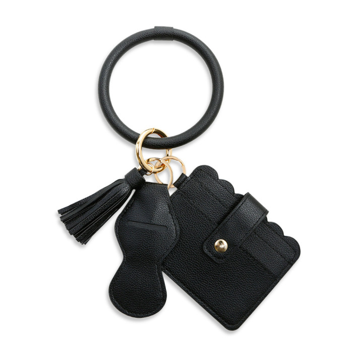 PU Leather Tassel Wrist Keychain Amazon Lipstick Bag Card Holder Bracelet Bangle Key Ring for Women Original Design