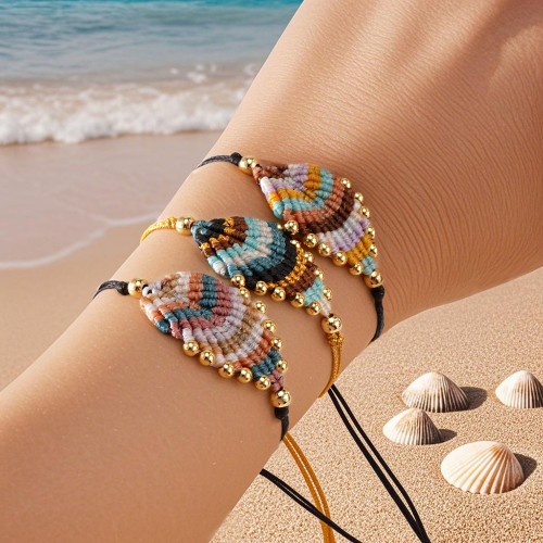 Personalized Colorful Miyuki Leaf Bracelet for Women, Petite Versatile Ethnic Style Handmade Copper Bead Woven Bracelet Jewelry