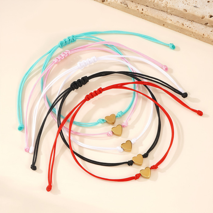 INS Minimalist Style Peach Heart Thin Bracelet Simple Commuting Artistic Couple Bracelet Set Stackable Adjustable Jew...
