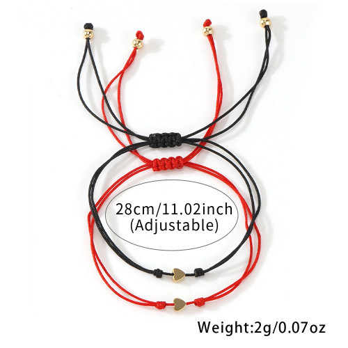 Minimalist INS Style Red Rope Bracelet Alloy Heart Round Bead Design Couple Best Friend Style Hand Jewelry Layered Wear