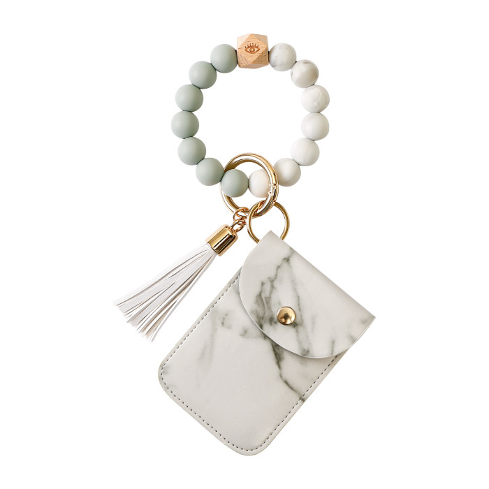 Amazon Tassel Silicone Wrist Keychain European and American Beech Wood Leopard Print Card Holder Coin Purse Bracelet Key Ring