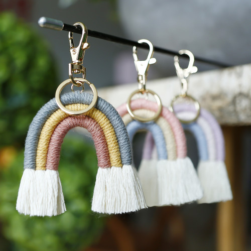 Creative European and American Cross-Border Handmade Pendant Bohemian Tassel Bag Charm Handwoven Rainbow Keychain