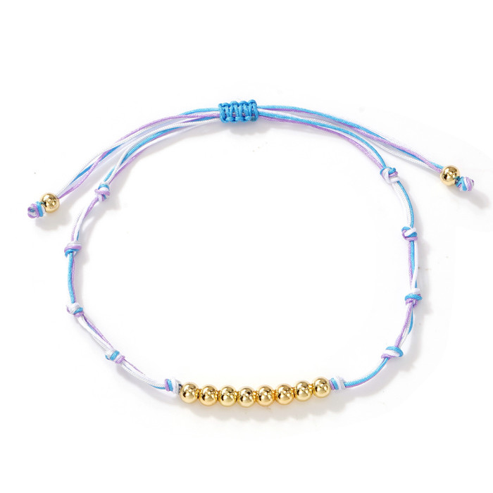 Gradient Blue Braided Rope Metal Copper Bead Bracelet Mixed Color Knotting Ins Style Handmade Adjustable Best Friend Couple Bracelet
