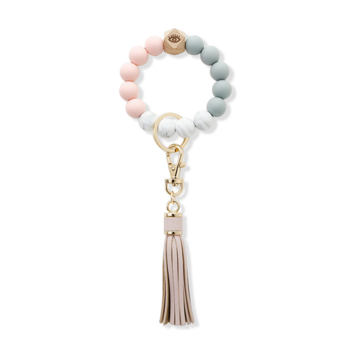 Leather PU Tassel Silicone Beaded Wrist Keychain Wholesale Portable Cross-Border Bracelet Car Keychain Trendy
