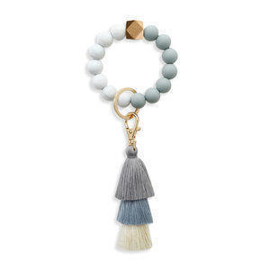 Leather PU Tassel Silicone Beaded Wrist Keychain Wholesale Portable Cross-Border Bracelet Car Keychain Trendy