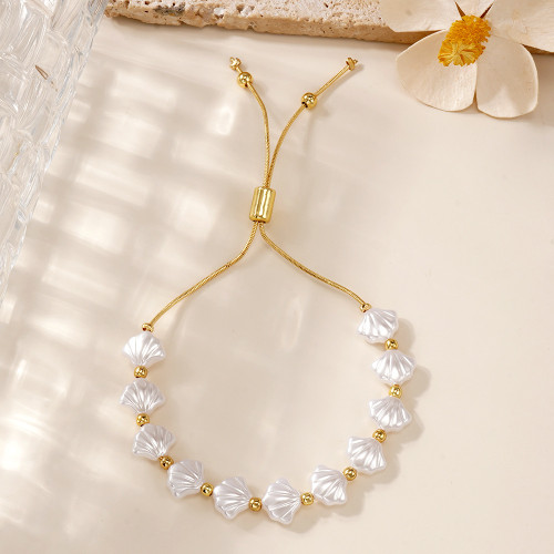 Niche INS Style Shell Imitation Pearl Drawstring Bracelet Gold Accessories Adjustable Daily Matching Best Friend Style Jewelry