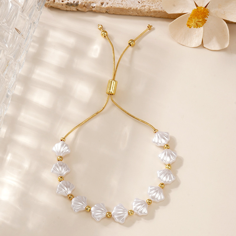 Niche INS Style Shell Imitation Pearl Drawstring Bracelet Gold Accessories Adjustable Daily Matching Best Friend Style Jewelry
