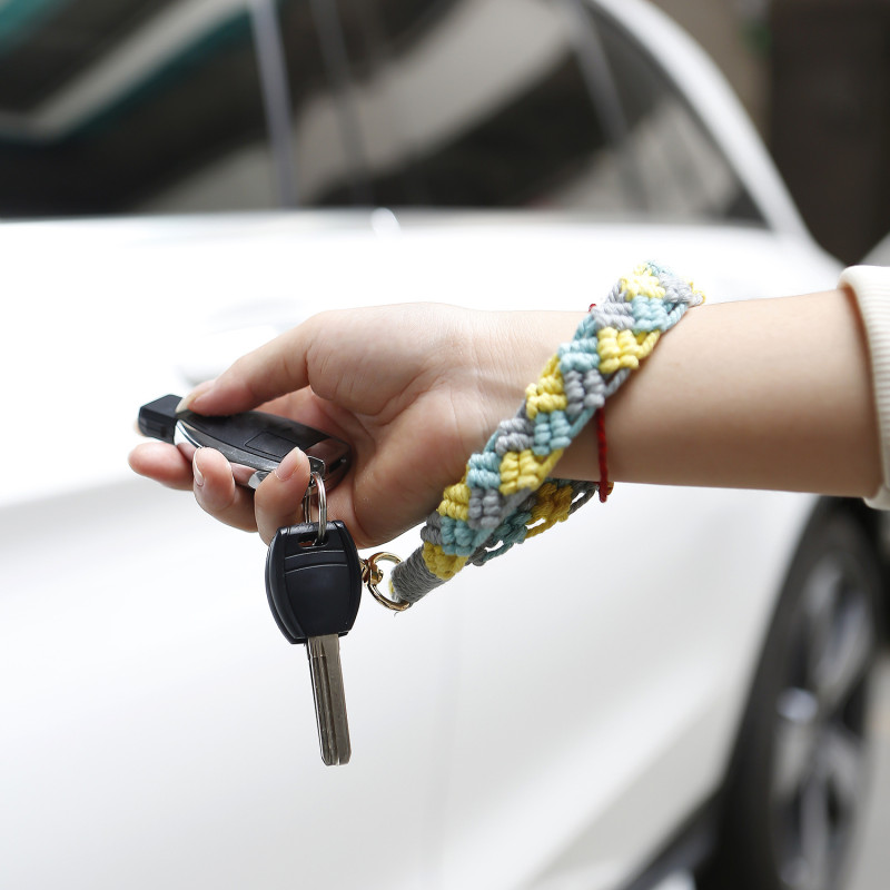 New Phone Lanyard Three-Color Splicing Multi-Functional Keychain Pendant Hand-Woven Pastoral Style Bag Pendant