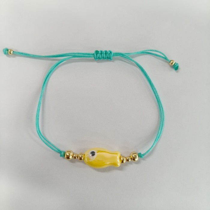 Creative Multicolor Ceramic Fish Bracelet with Turquoise Thread and Gold Beads Fashionable Best Friend Small Jewelry...