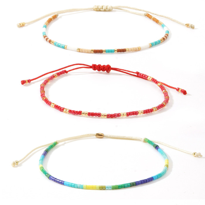 Summer Hot-Selling Adjustable Rainbow Bead Bracelet Multi-Color Bead String + Elegant Gold Bead Fresh Forest Style Set