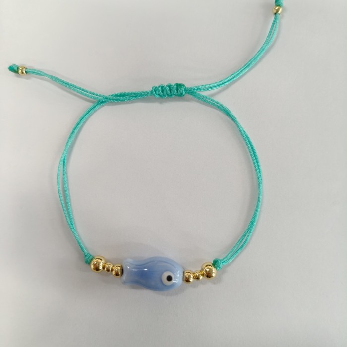 Creative Multicolor Ceramic Fish Bracelet with Turquoise Thread and Gold Beads Fashionable Best Friend Small Jewelry...