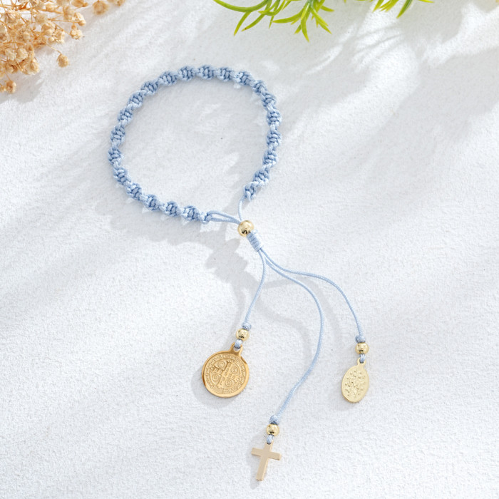 New Handmade Woven Bracelet Cross Stainless Steel Pendant Niche INS Fashion Cross-Border Jewelry Bracelet