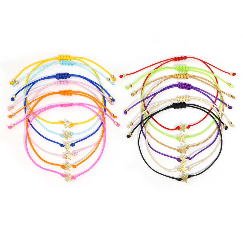 Cross-Border Simple Star Bracelet for Women Beaded Red Rope Bracelet Woven Rope Black Gallstone Niche Hand Jewelry Bracelet