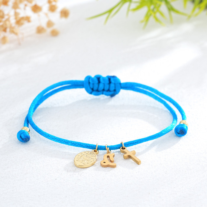 Hot-Selling Fashion Woven Bracelet with Cross and Virgin Mary Pattern, Style Personalized Bracelet, Export Hot-Sellin...