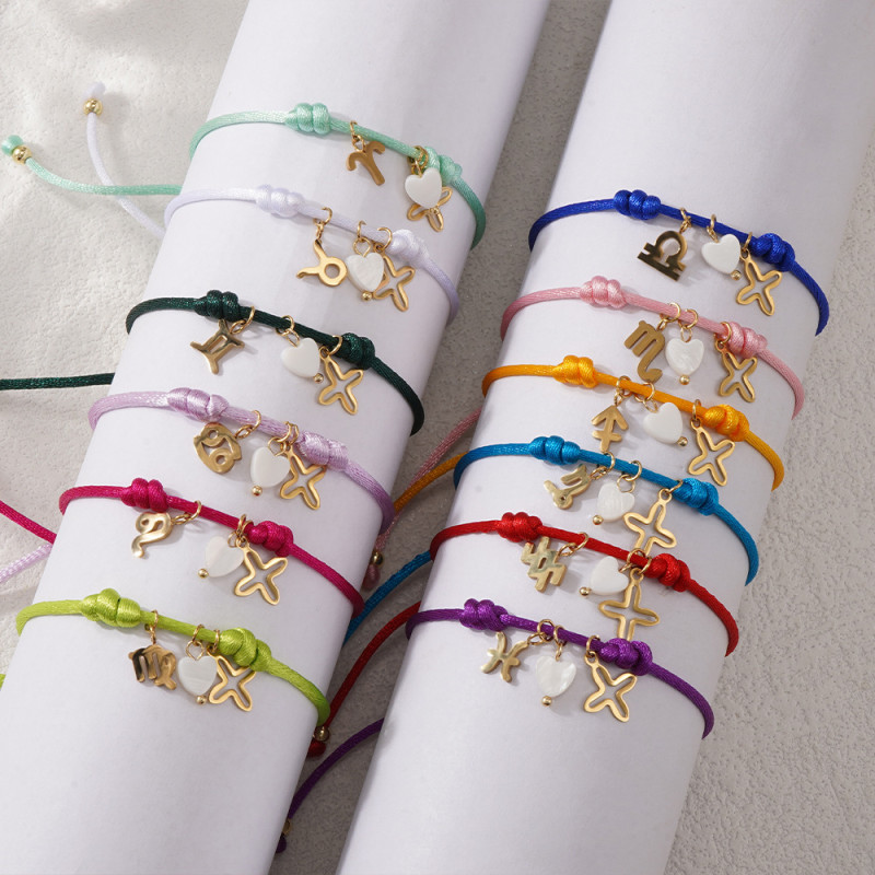 Pink Large Wax Thread Braided Bracelet Cross Metal Accessories Shell Heart Matching Simple Sweet Style