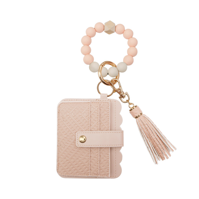 Anti-theft RFID Silicone Bead Wristband Keychain Card Holder Leather Bus Card Access Card Large Capacity Card Case