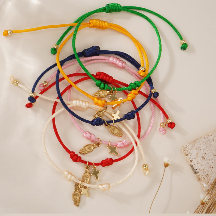2025 New Multi-color Woven Bracelet for Women with Cross Palm Pendant Fashion Niche Best Friend Couple Bracelet Whole...