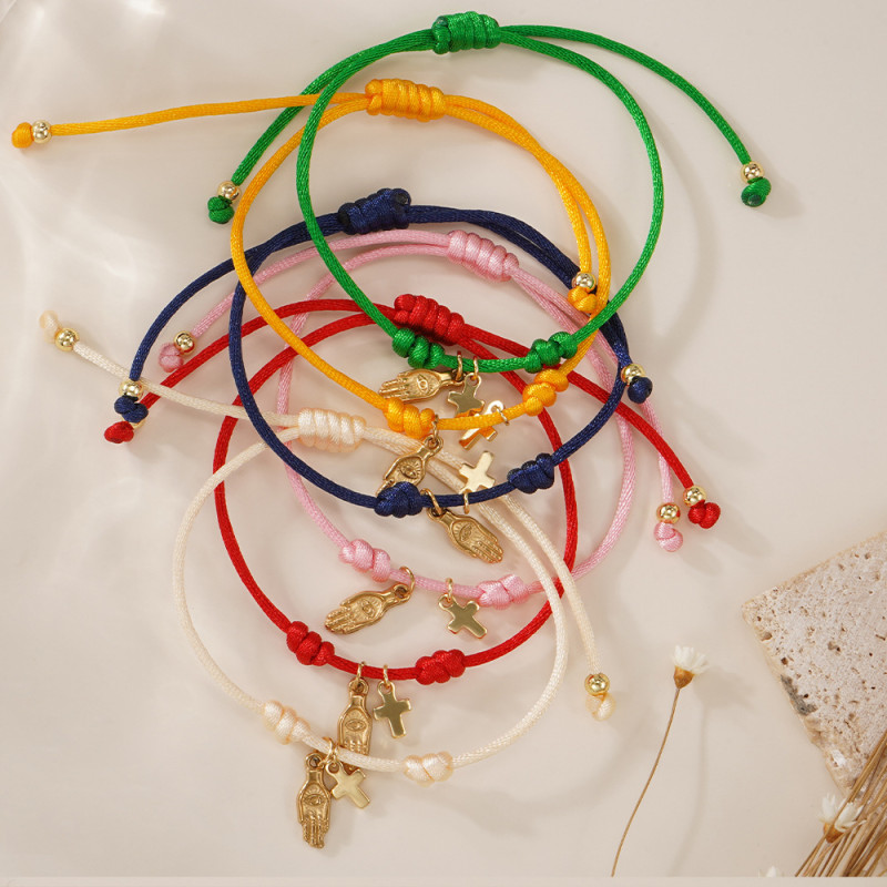 2025 New Multi-color Woven Bracelet for Women with Cross Palm Pendant Fashion Niche Best Friend Couple Bracelet Wholesale